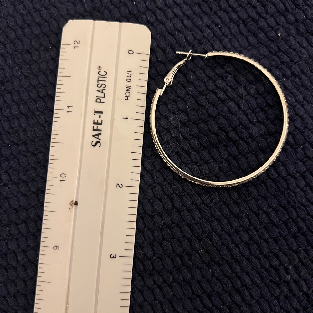 Silver Tone and Rhinestone Hoops - Picture 2 of 2